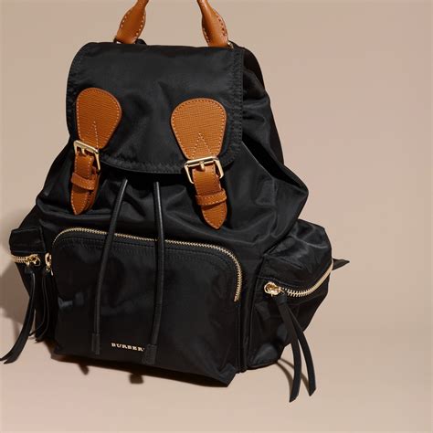 burberry the medium rucksack in technical nylon and leather black|BURBERRY Technical Nylon Medium Rucksack Backpack Black .